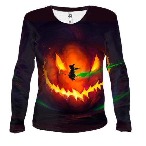 Женский 3D лонгслив Halloween pumpkin and witch