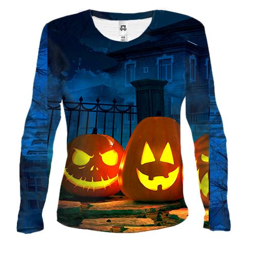 Жіночий 3D лонгслів Halloween pumpkins 3