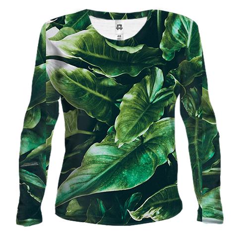 Жіночий 3D лонгслів Green leaves pattern