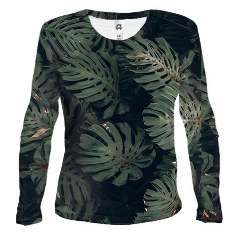 Жіночий 3D лонгслів Green leaves pattern 3