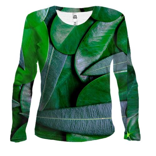 Жіночий 3D лонгслів Green leaves pattern 4