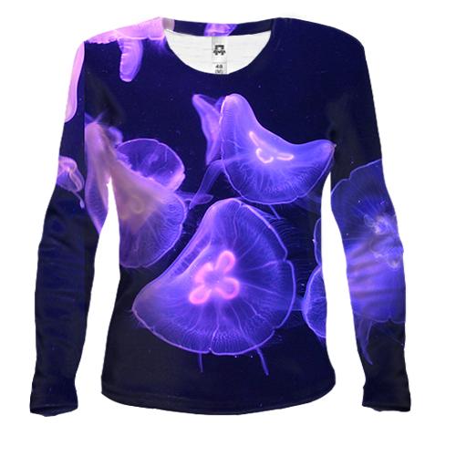 Жіночий 3D лонгслів Фіолетові медузы