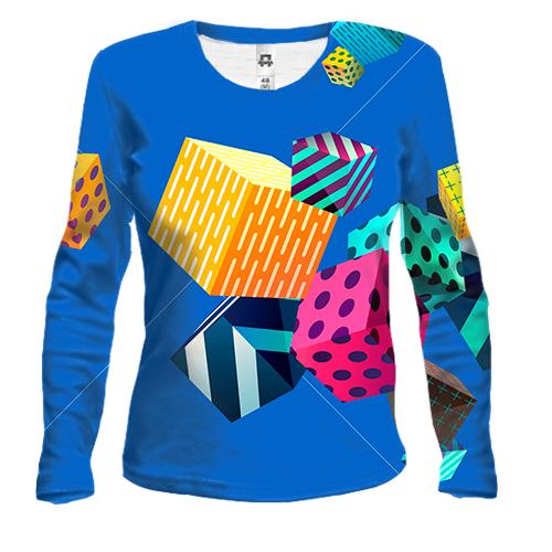 Женский 3D лонгслив Cubes abstraction
