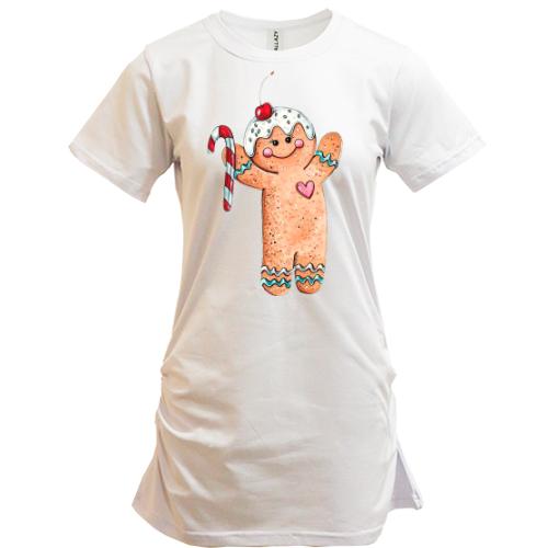 Удлиненная футболка с новогодней печенькой