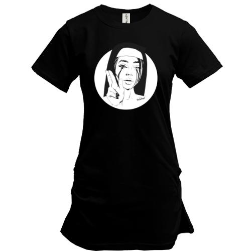 Удлиненная футболка Nun with black tears