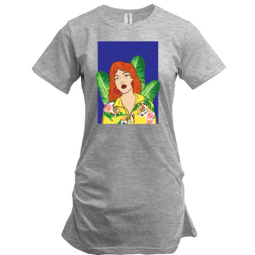 Удлиненная футболка Redhead girl with leaves