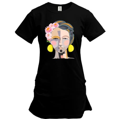 Удлиненная футболка Woman with pop art portrait