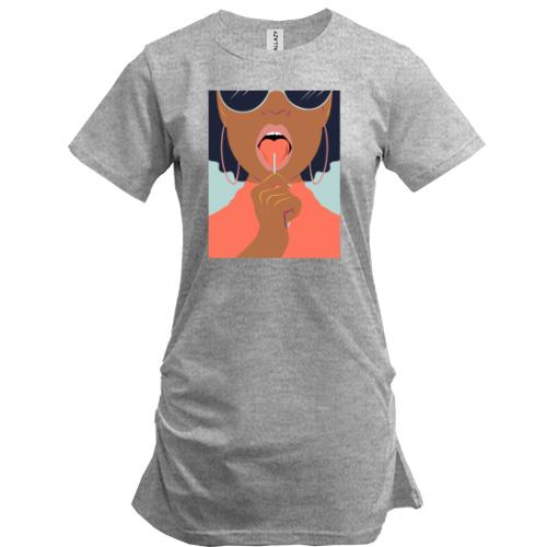 Удлиненная футболка Girl with chupa-chups art