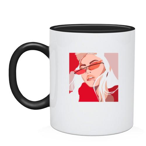 Чашка Girl with red glasses art