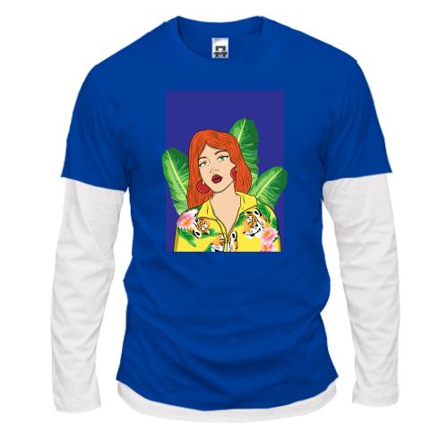 Комбинированный лонгслив Redhead girl with leaves