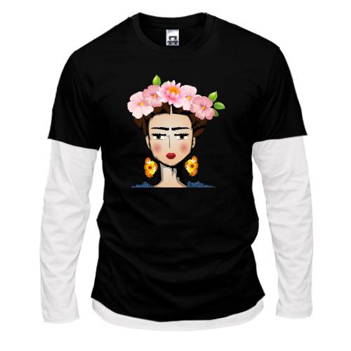 Комбинированный лонгслив Girl with pink flowers