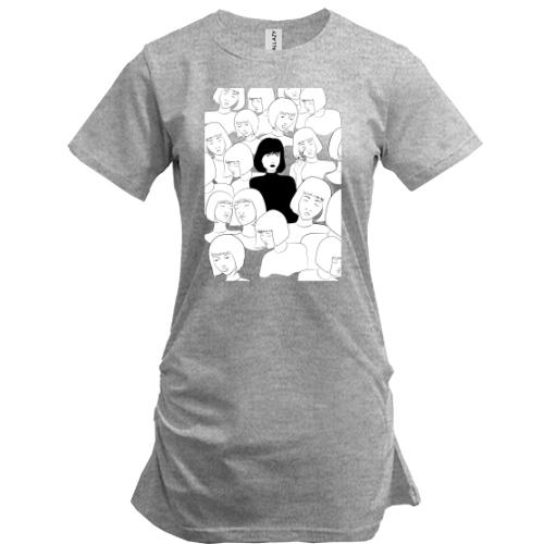 Подовжена футболка Black and white art girls