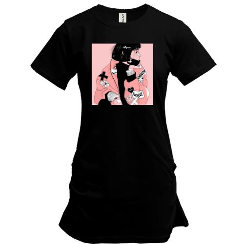 Удлиненная футболка Girl in a black mask