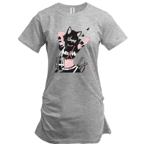 Подовжена футболка Cat girl in black mask