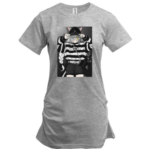 Удлиненная футболка Girl in striped