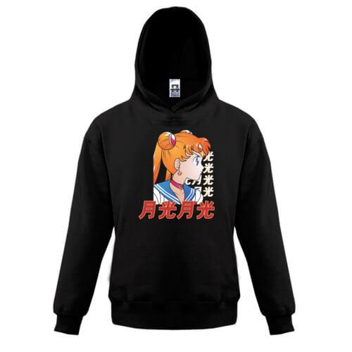 Детская толстовка Anime girl with hieroglyphs