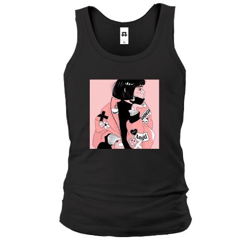 Мужская майка Girl in a black mask