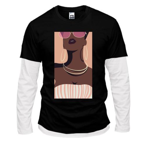 Комбинированный лонгслив Black girl with glasses