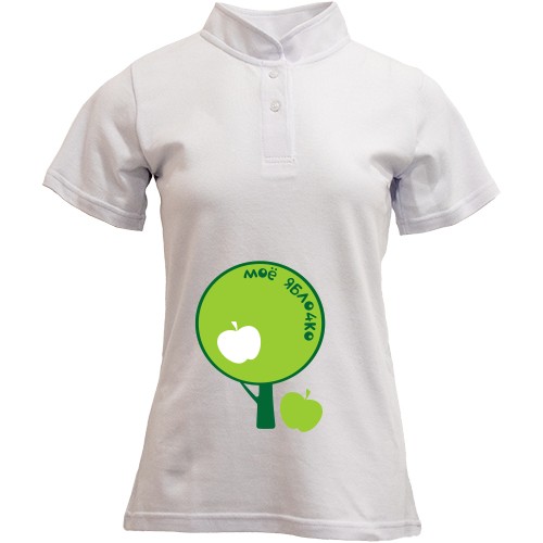 Женская поло с воротником стойкой с минималистичным деревом, силуэтами яблок и надписью «моё яблочко»
