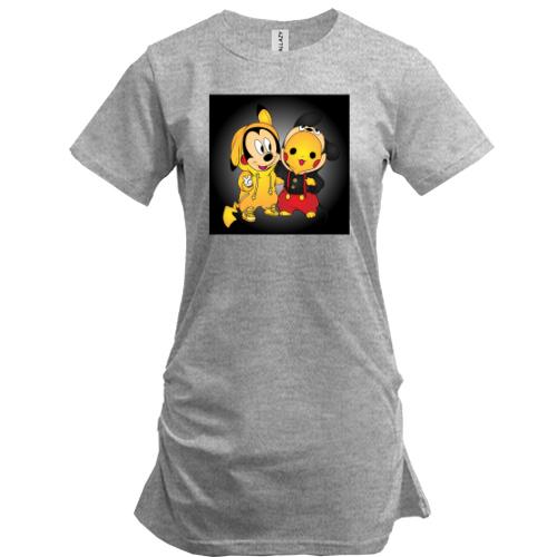 Подовжена футболка Mickey mouse and pikachu