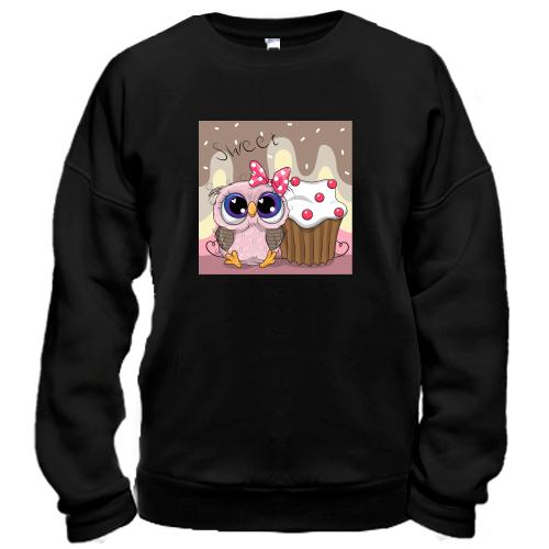 Свитшот Baby owl with cupcake