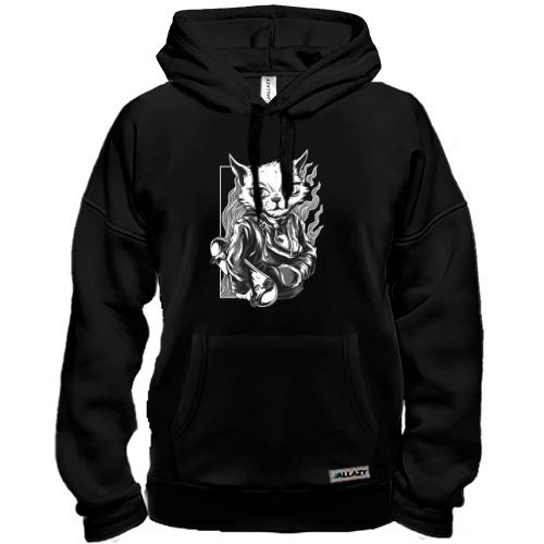 Толстовка Cat with skate black and white