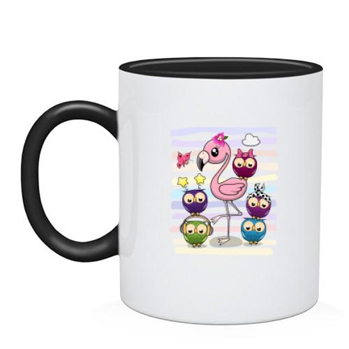 Чашка Baby flamingo with owls