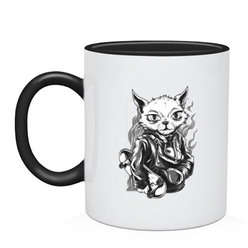 Чашка Cat with skate black and white