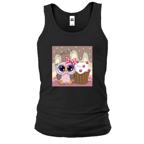 Мужская майка Baby owl with cupcake
