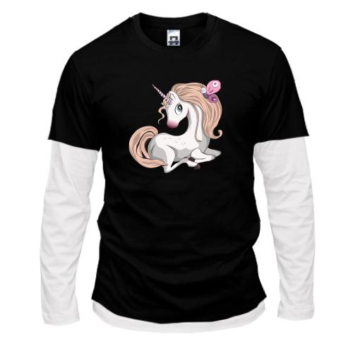 Комбинированный лонгслив Baby unicorn with butterfly