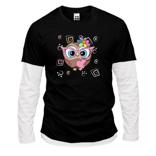 Комбинированный лонгслив Baby owl with heart
