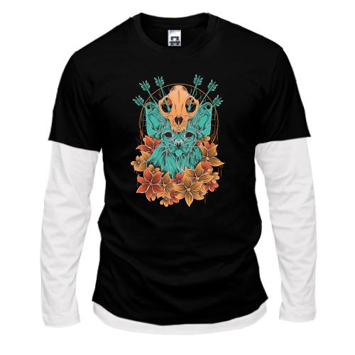 Комбінований лонгслів Green cat with big ears art