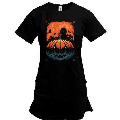 Удлиненная футболка Halloween pumpkin. Be afraid