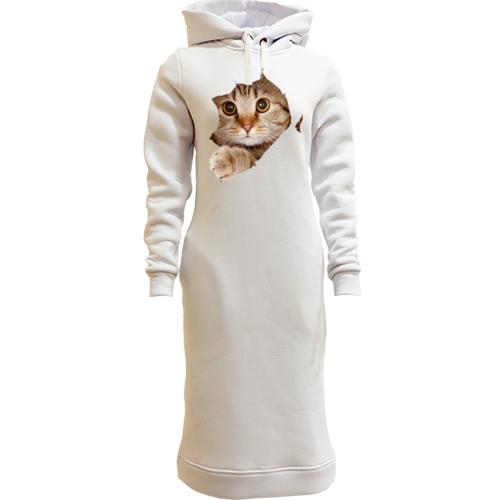 Женская толстовка-платье с прячущимся котом