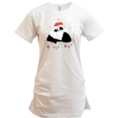 Удлиненная футболка Новогодняя панда