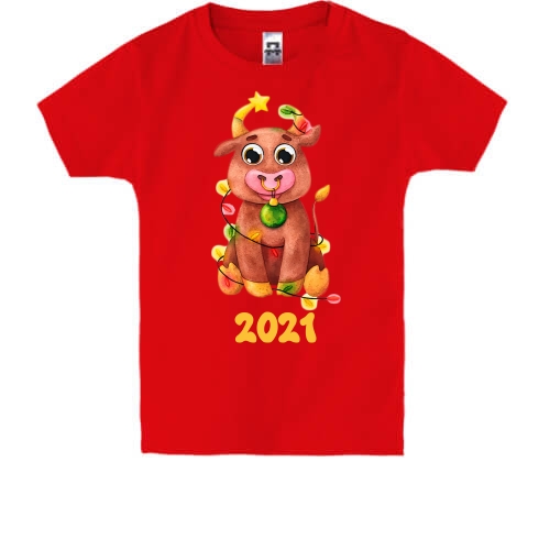 Дитяча футболка Бичок в новорічній гірлянді 2021