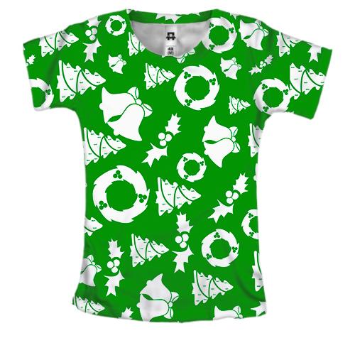 Жіноча 3D футболка Christmas green pattern