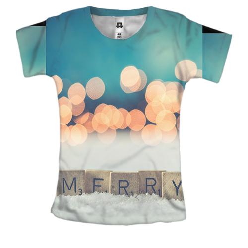 Жіноча 3D футболка Merry xmas