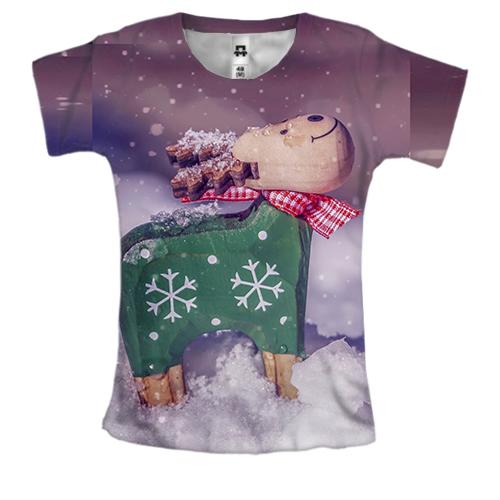 Жіноча 3D футболка Winter deer