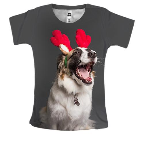 Жіноча 3D футболка New Year dog 3