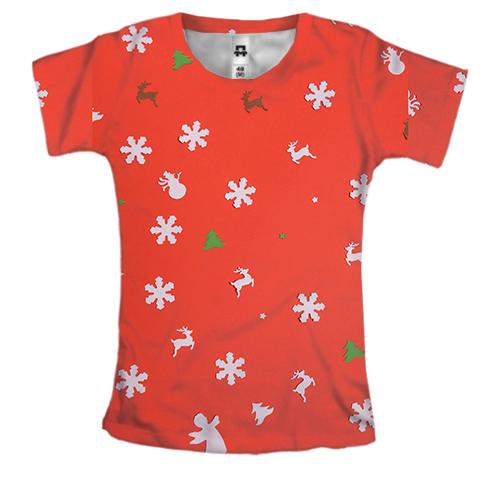 Жіноча 3D футболка Snowflakes on red