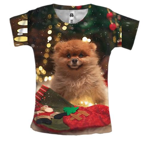 Женская 3D футболка New Year dog 4
