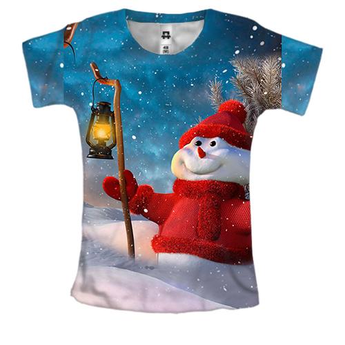 Женская 3D футболка Snowman and starry sky
