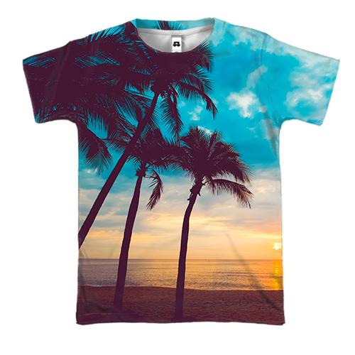 3D футболка Palm trees and sunset