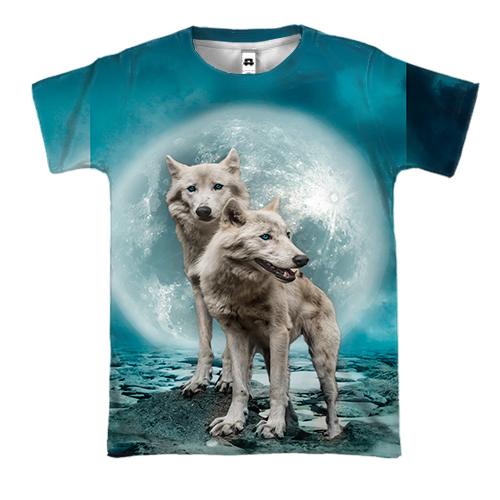 3D футболка Вовки на тлі місяця