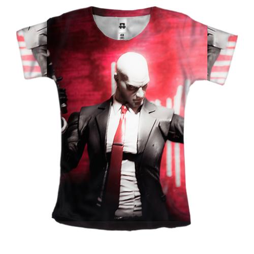 Женская 3D футболка Man with pistol on red background