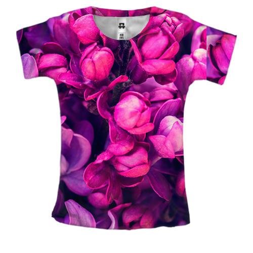 Женская 3D футболка Purple petals pattern