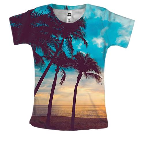Жіноча 3D футболка Palm trees and sunset