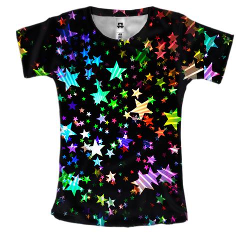 Женская 3D футболка Multicolored stars