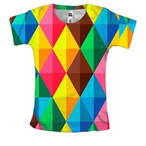 Жіноча 3D футболка Multicolored rhombuses